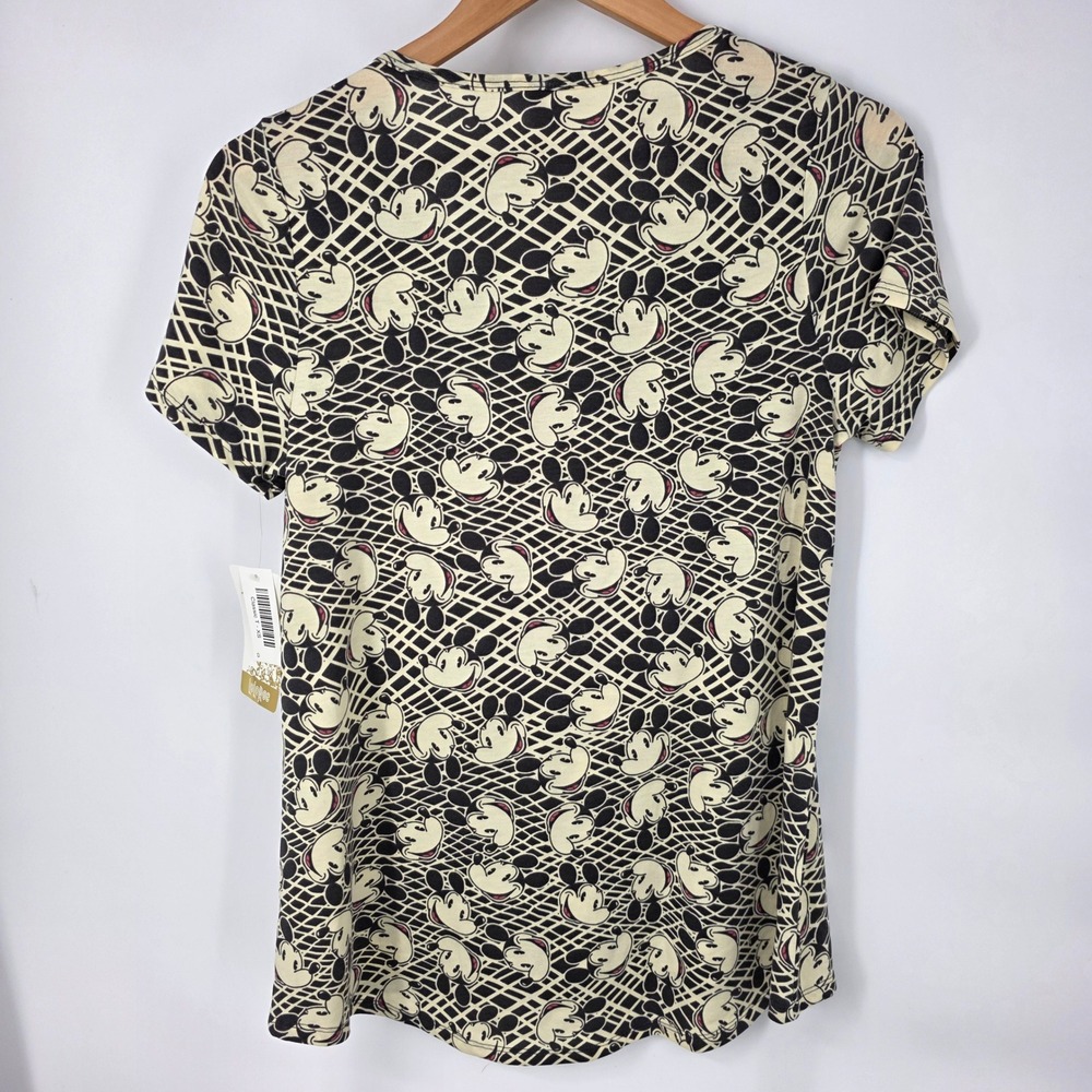 LuLaRoe Disney Classic T Shirt Women XS Cream Black Mickey Mouse Lattice Print - Picture 2 of 6